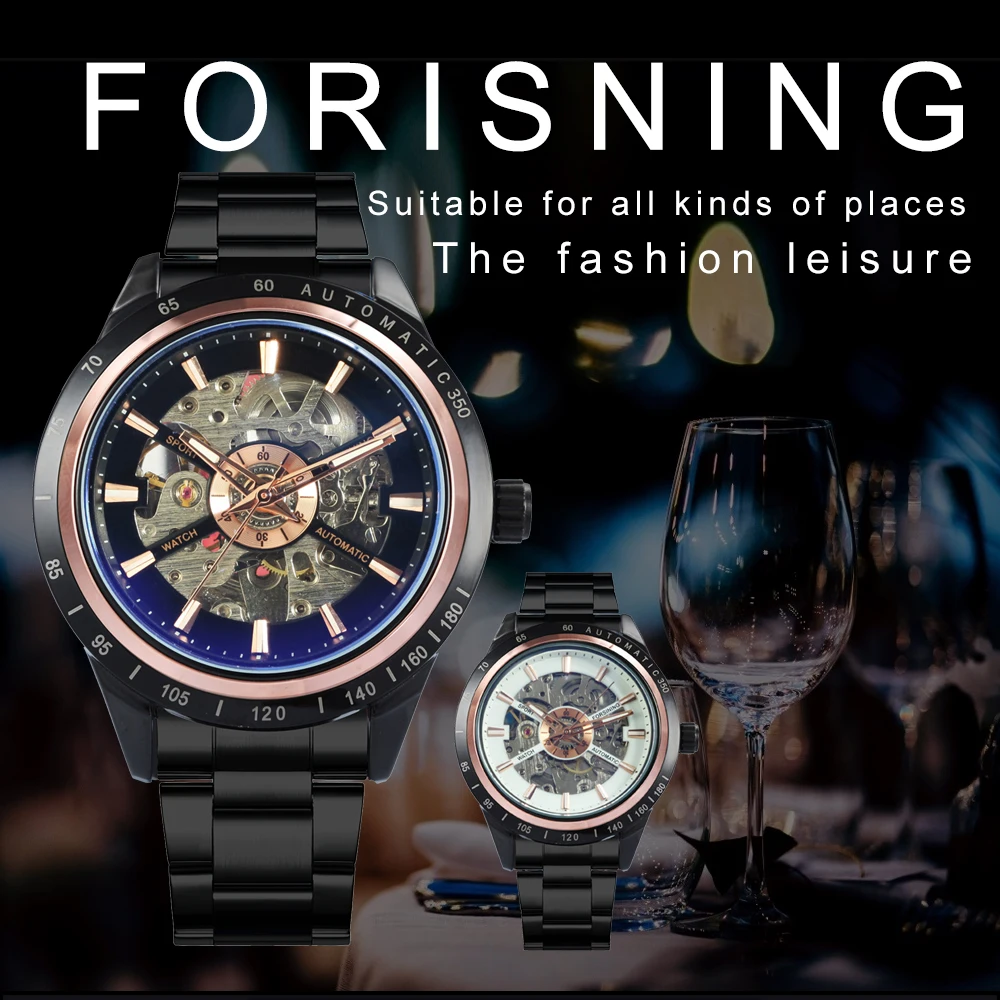 FORSINING автоматические механические мужские часы с изображением скелета мужские s часы лучший бренд класса люкс Синий зеркальный корпус стальной ремешок деловые наручные часы