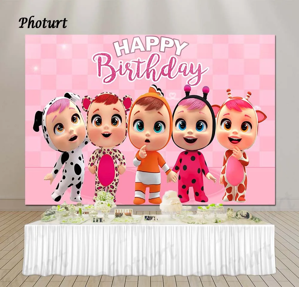 PHOTURT Cry Babies Magic Tears Backdrop Girls Birthday Photo Background Light Pink 5 Options Polyester Vinyl Studios Props | Электроника