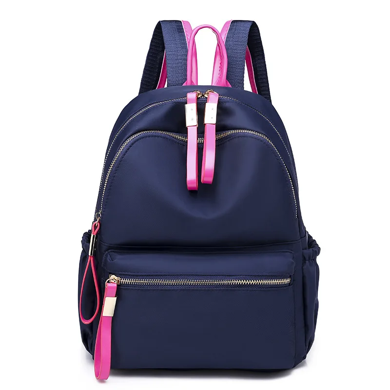 

New Female Student Bag Zipper Softback Open Pocket Soft Nylon Solid Preppy Style Travel Waterproof Collision Color Backpack