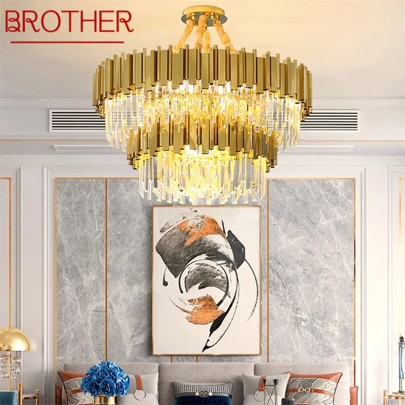 

BROTHER Gold Chandelier Crystal Pendant Lamp Postmodern LED Light Fixture for Home Living Dining Room