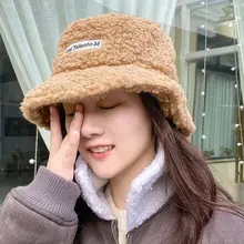 Женская зимняя шапка-ведро, теплая шапка из искусственной шерсти с вышитым логотипом, Рыбацкая шапка