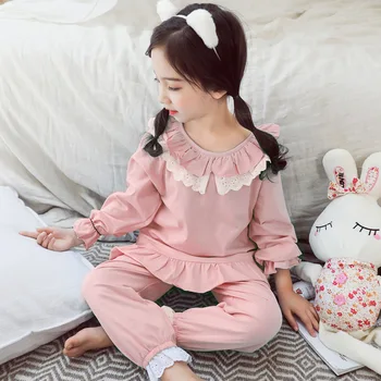 

Toddler Pajamas Cotton Children Homwear Spring Kids Girls Sleepwear Autumn Teenage Pure Color Long Sleeve Tops and Trousers 2020