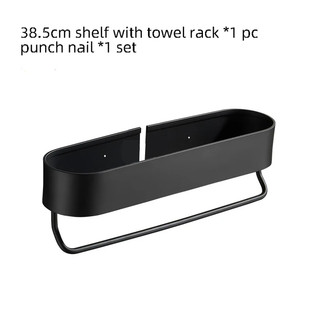 Bathroom Shelf Rack Wall Mounted Shelves Bath Towel Holder Black Shower Storage Basket Kitchen Organizer Bathroom Accessories 38.5cm A2