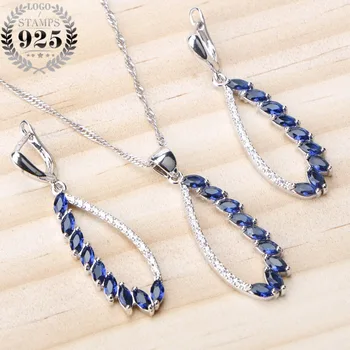 

925 Sterling Silver Jewelry Sets Earrings Women Wedding Costume Jewelry With Pendant Necklace Set