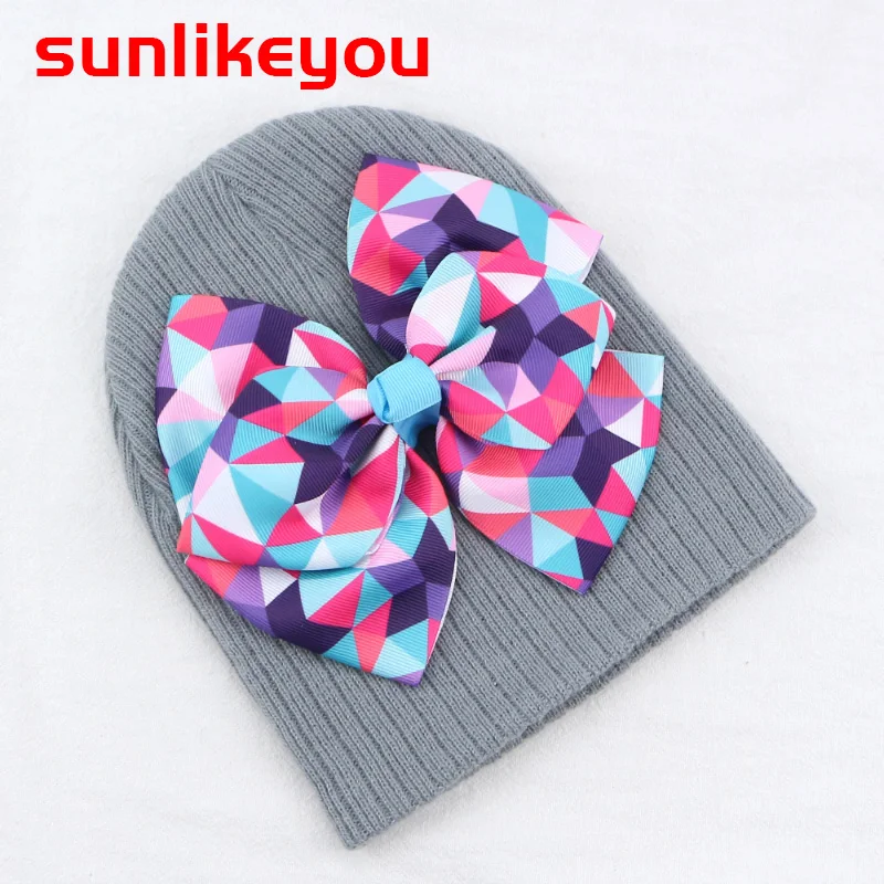 

Sunlikeyou Winter Newborn Baby Infant Girls Warm Cap Colorful Big Bowknot Cap Beanie Knitted Hat Kids Children Bow Baby Hats