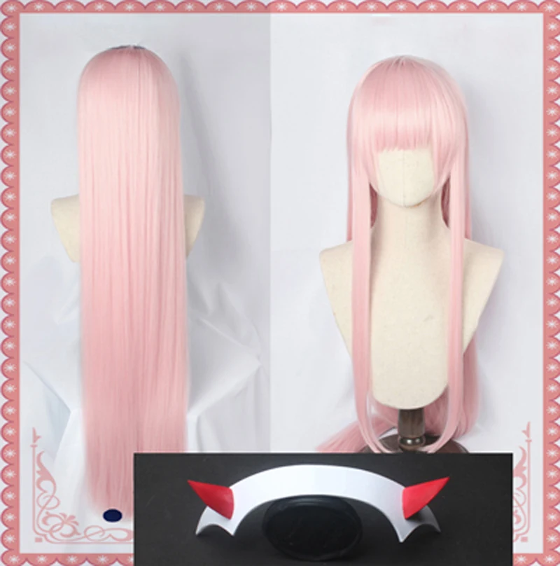 

DARLING in the FRANXX 02 Wig Zero Two Wigs 100cm Long Pink Heat Resistant Synthetic Hair Perucas Cosplay Wig + Wig Cap