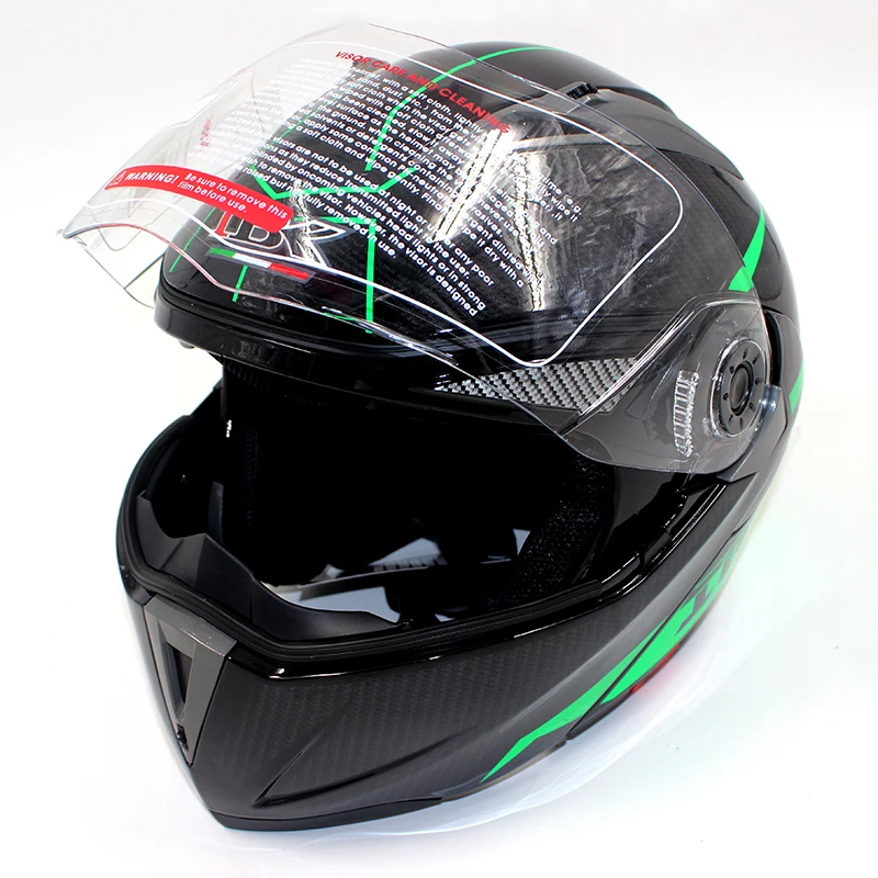 IBK мотоциклетные шлемы Электрический велосипед Casco шлем унисекс полное лицо анти-УФ Открытый лицо двойной объектив четыре сезона шлем - Цвет: black green