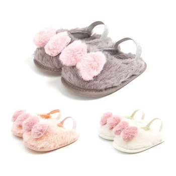 

New Toddler nfant Baby First Walkers Solid Flock Soft Casual Shoes Toddler Girl Crib Shoes With Cute Bow 0-18M I C