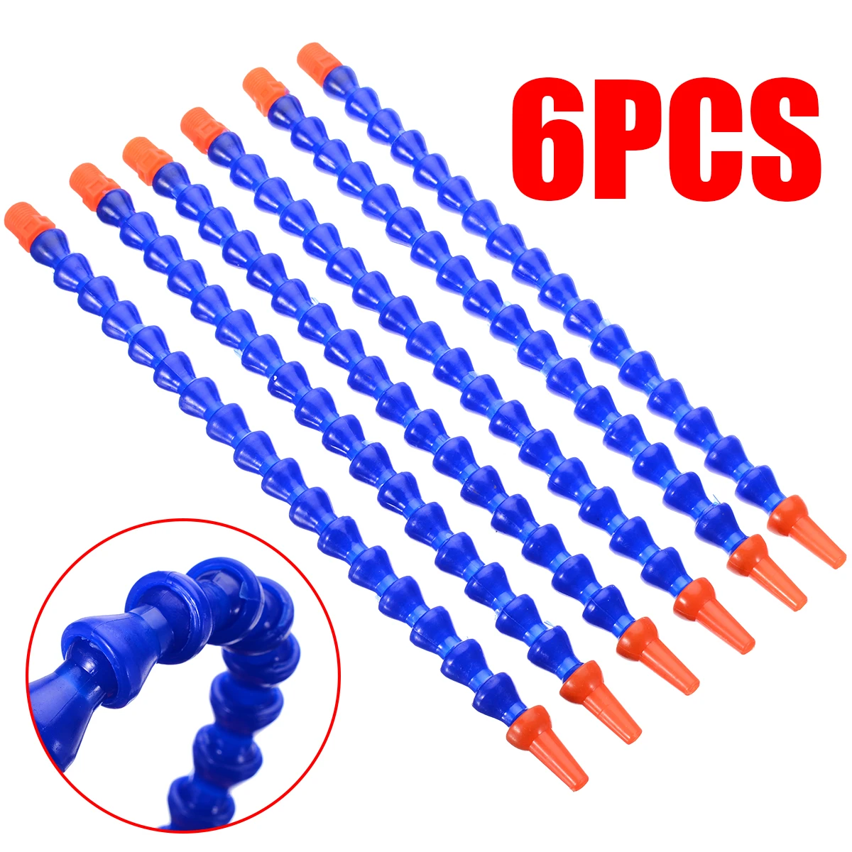 6Pcs Sets 1/2" Thread Round Nozzle Flexible Water Oil Coolant Plastic Pipe Hose 