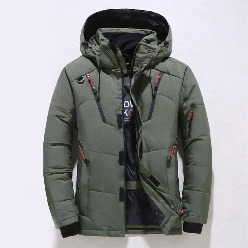 Армейский зеленый Winter duck down jacket for men thick warm snow coat parka for men with windbreaker hood fashion outdoor jacket large size - Цвет: Армейский зеленый