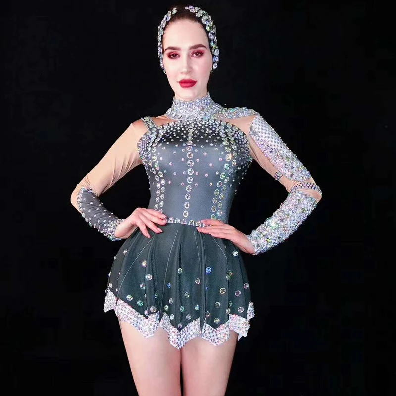 Black Dress Стразы для ночного клуба; черное платье с длинными рукавами; Roupa Feminina DS; танцевальный костюм; платье для дня рождения; платье для женщин; платье для сцены - Цвет: Black Dress