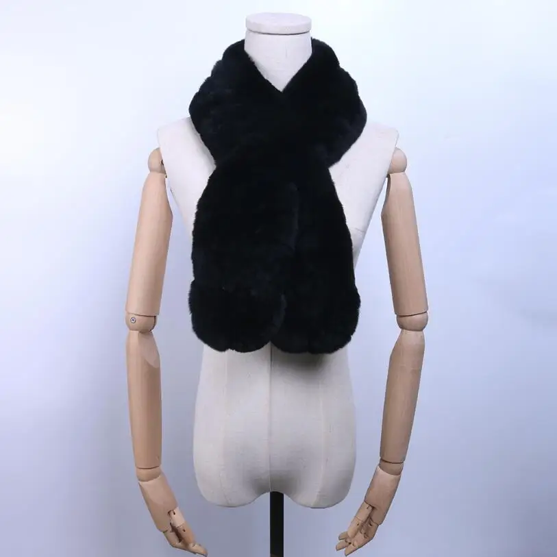 pure black YCFUR, модные женские шарфы, зимний толстый настоящий шарф из меха кролика рекс для дам, качественный меховой шейный платок для женщин - Цвет: pure black