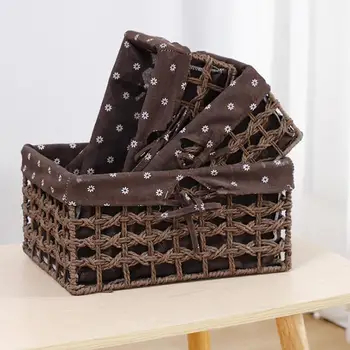 

3PCS 3 Color Laundry Storage Basket Wicker Paper Rattan Storage Bin Toy Organizer Box for Bathroom Bedroom