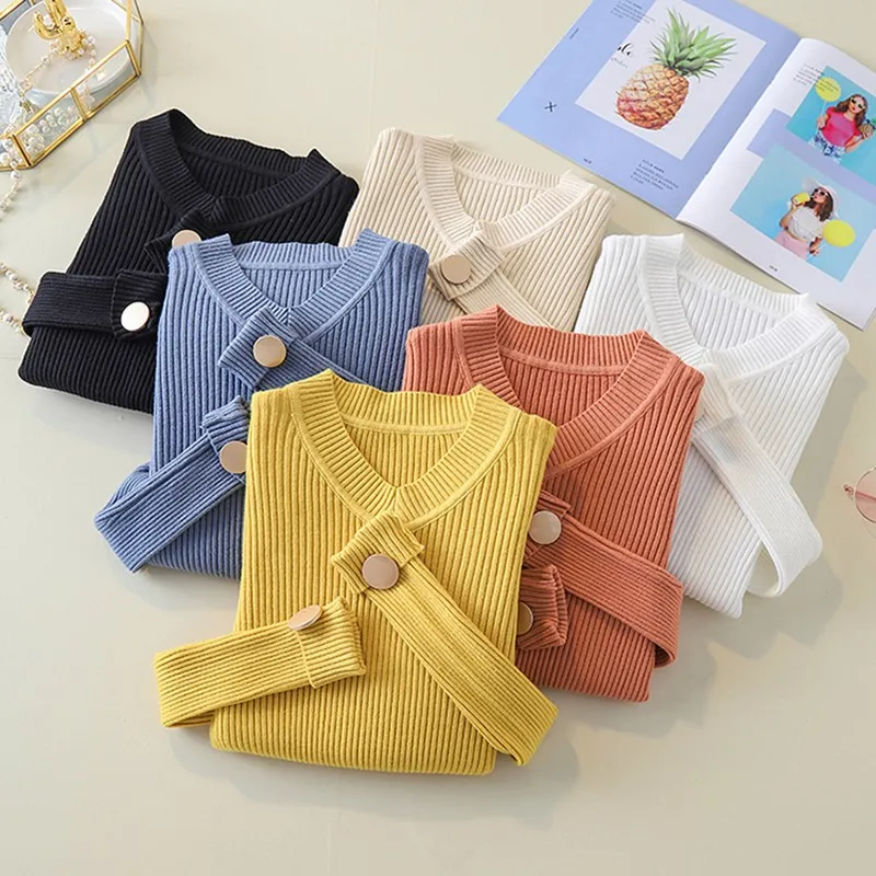 2020 Fashion Spring Sweater Women Casual Slim V-Neck Bottoming Sweaters Solid Color Winter Long Sleeve Pullover Sweater Women