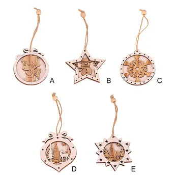 

2PC Wood Color Suit Wooden Pendant Christmas Decorations Christmas Tree Pendant Wood Carving Crafts House Pendant Ornaments