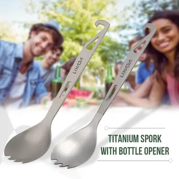 

Lixada Titanium Spork with Bottle Opener Lightweight Outdoor Dinner Spoon Fork for Travel Camping Backpacking Outdoor Tableware