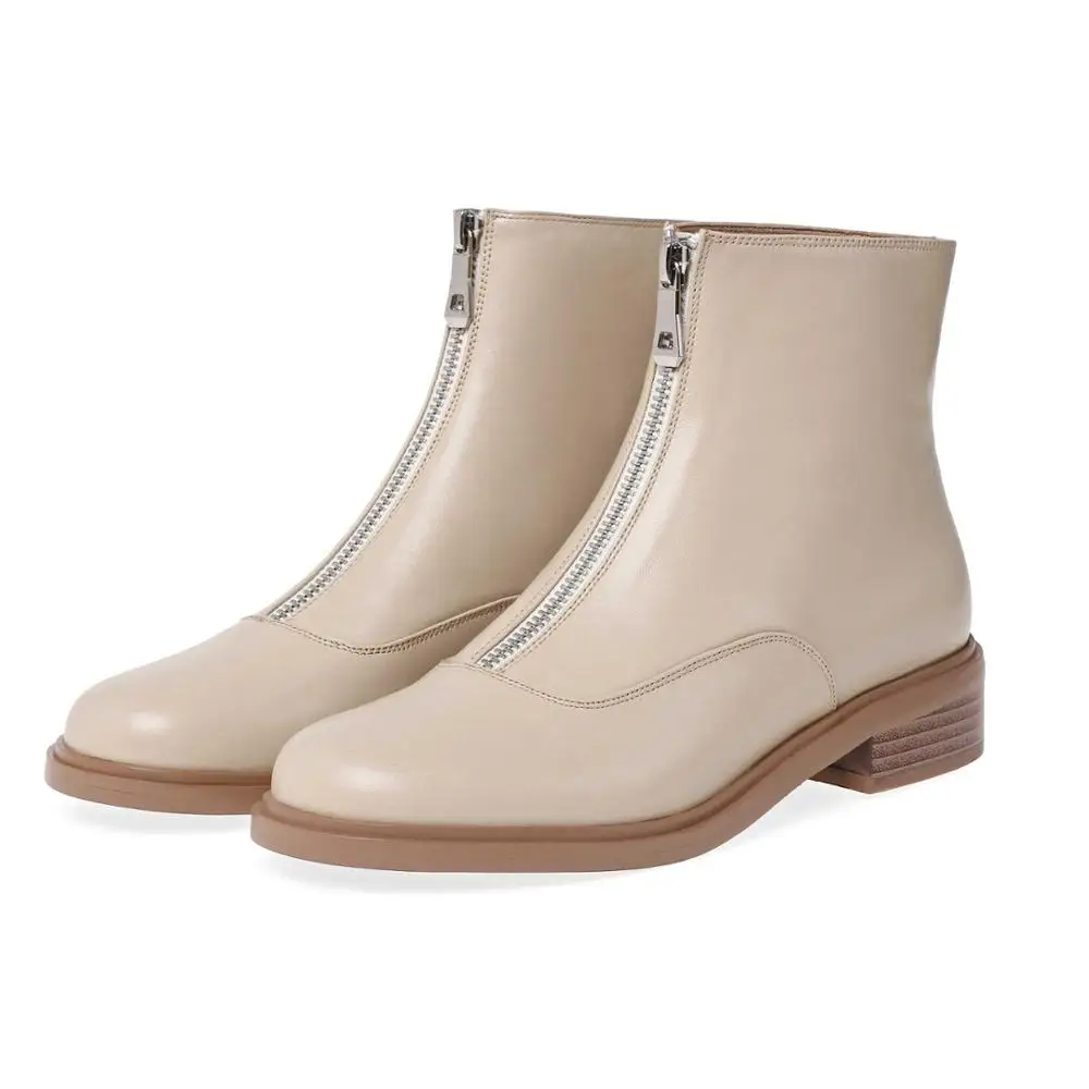 apricot krazing pot winter warm leisure simple style genuine leather solid round toe low heels women fashion Zipper punk ankle boots L00 - Цвет: apricot