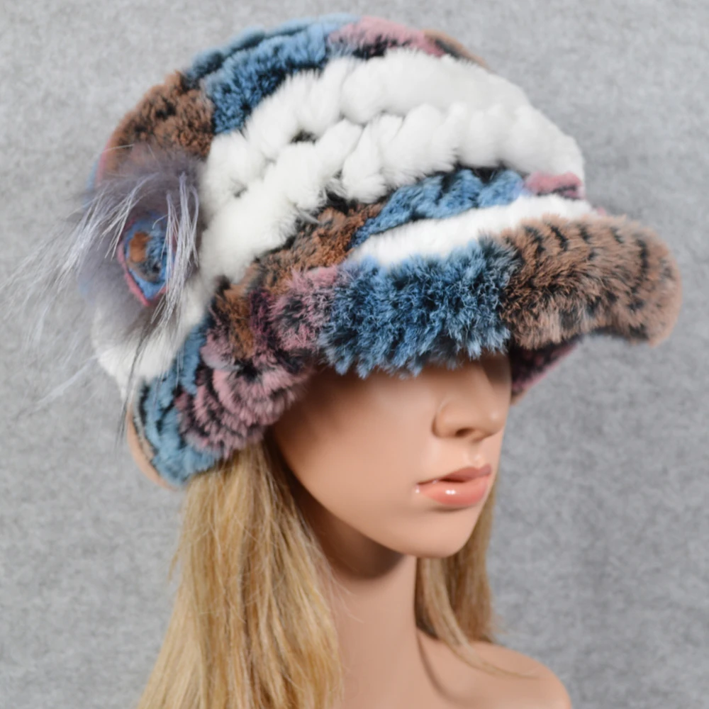 Открытый зимний теплый вязаный Настоящий мех кролика шапка и шарф женская зимняя