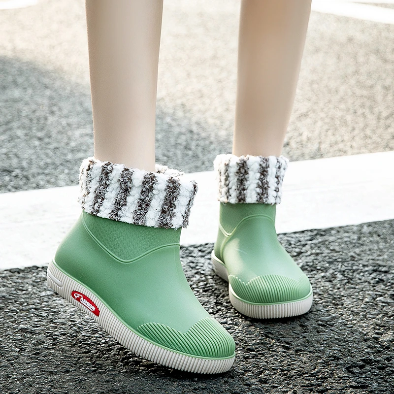 Botas de lluvia para mujer, zapatos de agua de tubo corto para adultos, Botas de de terciopelo antideslizantes impermeables para las cuatro estaciones| - AliExpress