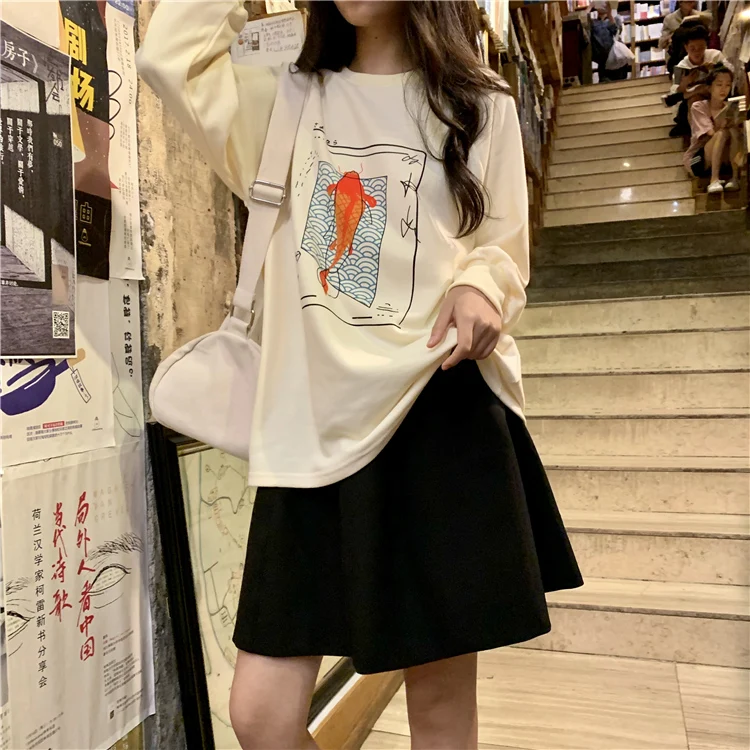 Новый осенний милый Женский свитшот Harajuku Повседневный Koi свитшоты женский