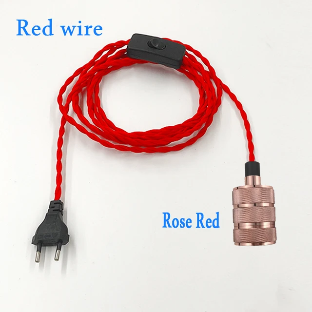 Vintage Power Cords EU Plug With Line Switch E27 LED Lights Edison Bulbs Incandescent Lamps Socket Twisted Wire Cord Lamp Hoder red G