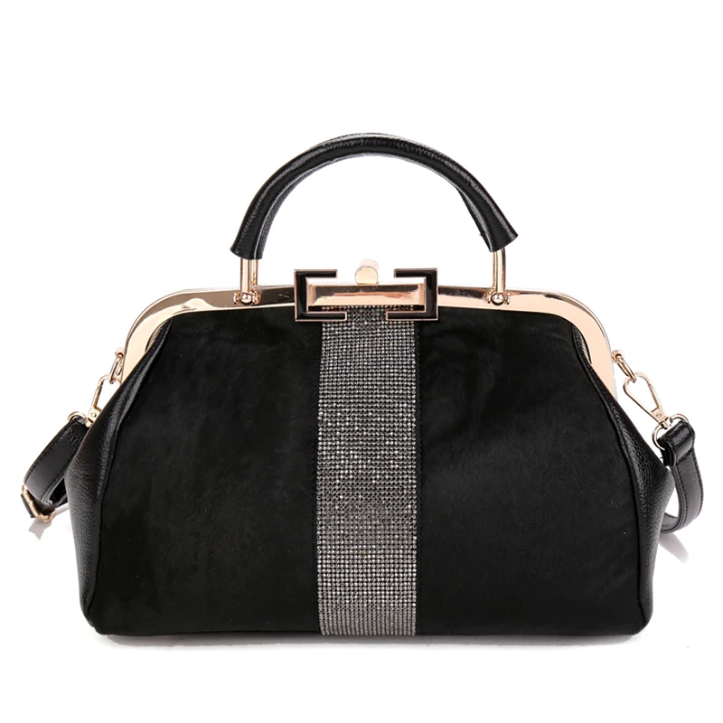 women bag black Ретро Модные винтажные металлические уникальные дизайнерские сумки с замком женские сумки кожаные волосы PU женские сумки через плечо - Цвет: women bag black