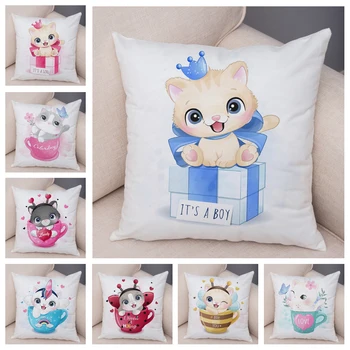 

Soft Plush Pillow Covers Lovely Cartoon Cat Print Cushion Cover Decor Pet Animal Pillow Case Pillowcase for Children Room Sofa