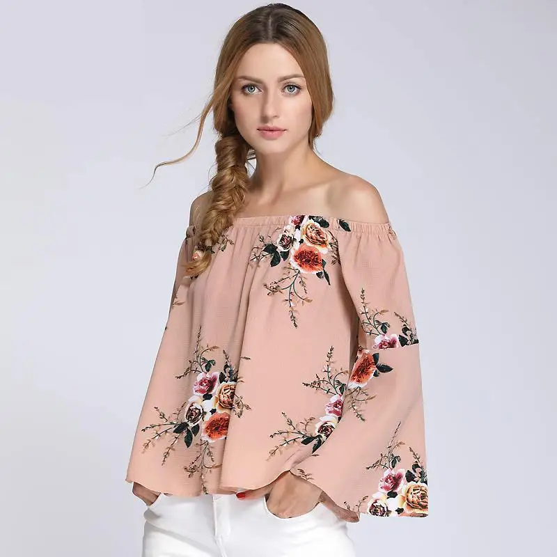 Женская блузка с открытыми плечами летняя повседневная Свободная воротником