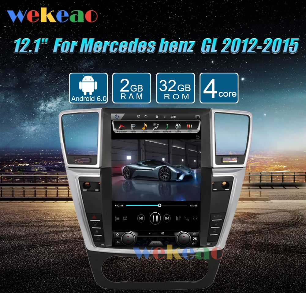 Wekeao вертикальный экран Tesla стиль 12,1 ''Android 6,0 Автомобильный Dvd мультимедийный плеер для Mercedes Benz GL DVD Автомобильный плеер 4G 2012