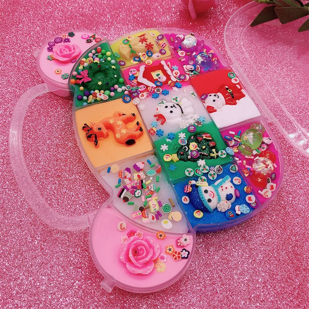 1 Set 300ml Mixing DIY Cloud Slime Cotton Mud Crystal Slime Modeling Clay Scented Antistress Reliever Toy Christmas Gifts