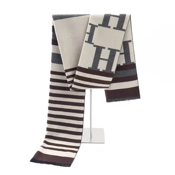 

Fashion Scarf Mens Scarf Winter Cashmere Scarf Men H Alphabet Print Scarf Men's Scarves Winter Warm Cashmere Double Sided Scarf