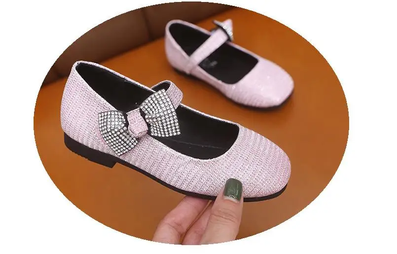 Girls autumn Heel shoes fashion bow crystal shoes high-heeled princess single students show children's shoes