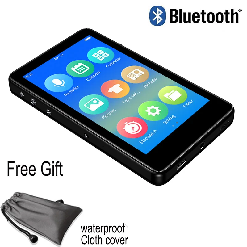 Reproductor mp4 Bluetooth 5,0, pantalla completamente táctil de 3,0 pulgadas, con altavoz incorporado e-book, radio FM, grabadora de voz, reproducción de vídeo