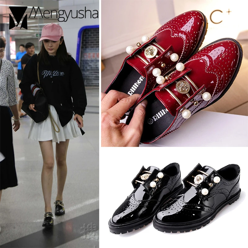2019 женские туфли на платформе подходят для всех Оксфорд жемчужные Мокасины