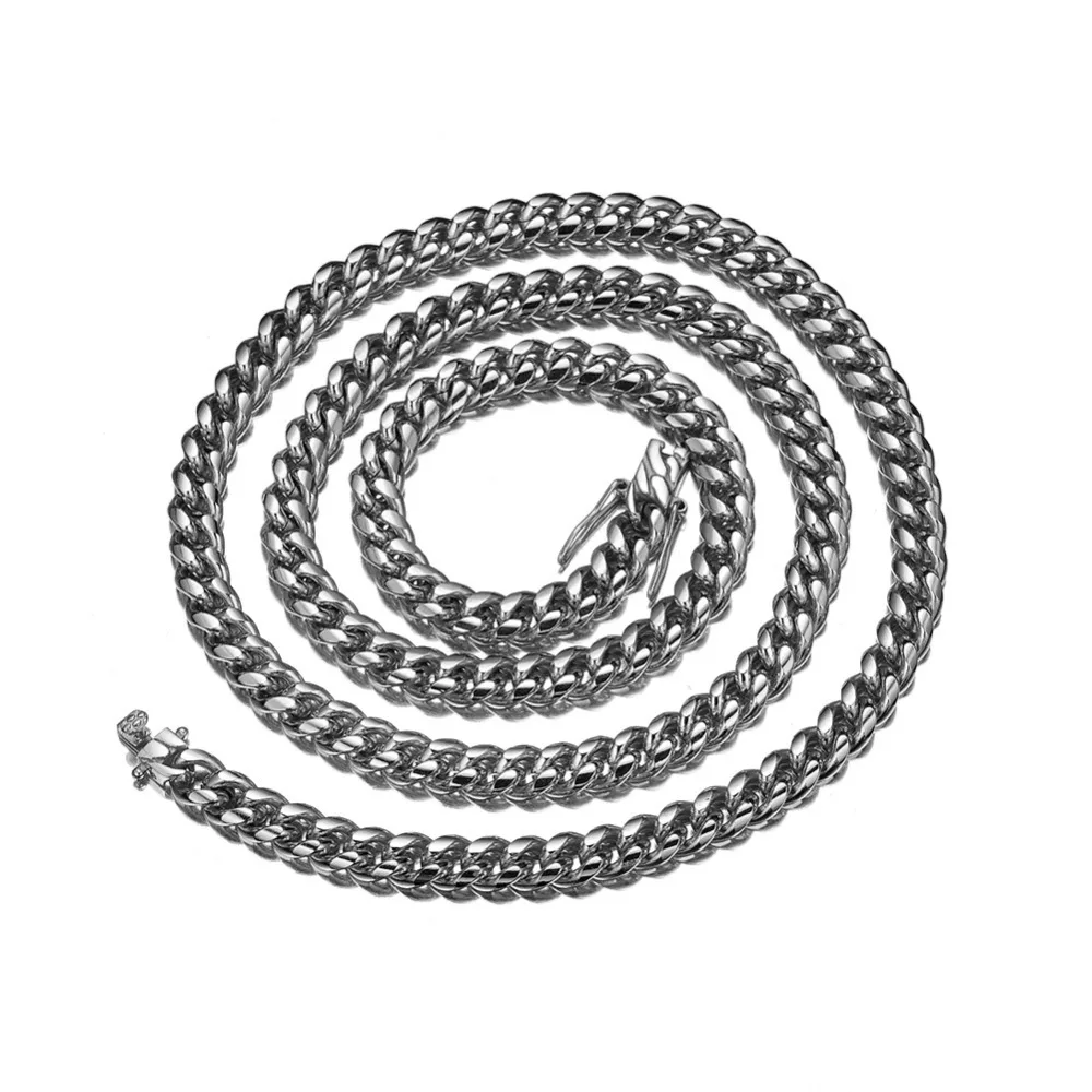 Мужские хип-хоп цепочки ожерелья серебряного цвета из нержавеющей стали никогда не выцветают 6 мм-18 мм ширина Майами, кубинская Сеть ожерелье ювелирные изделия Хип-хоп