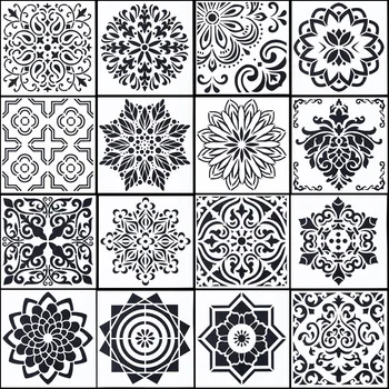 

New Design 16 types Mandala Stencils Home Wall Painting DIY template laser Craft 15x15cm Decoration