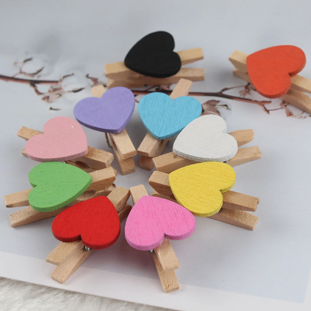 50Pcs Heart Wooden Clothespin Photo Paper Peg Pin Craft Postcard Clip Home Decor