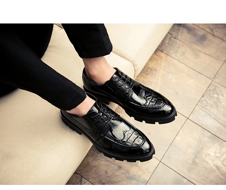 Каблук: 4 см; мужская модельная обувь на толстой подошве; деловая кожаная обувь; Роскошная деловая Свадебная обувь в британском стиле; легкие повседневные кожаные мужские туфли-лодочки