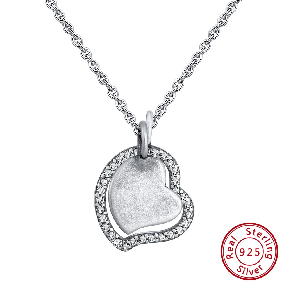ORSA JEWELS Настоящее серебро 925 пробы женское ожерелье с сердечком в форме сердца женское ожерелье с подвеской подарок на день матери ювелирные изделия SN139 - Цвет камня: Engrave  Word