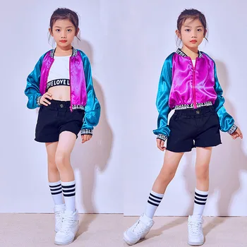 

New Children's Jazz Dance Modern Cheerleading Costumes Hip Hop Boy Girls Crop Top And Pants Sequins Jazz Dance Performance Set