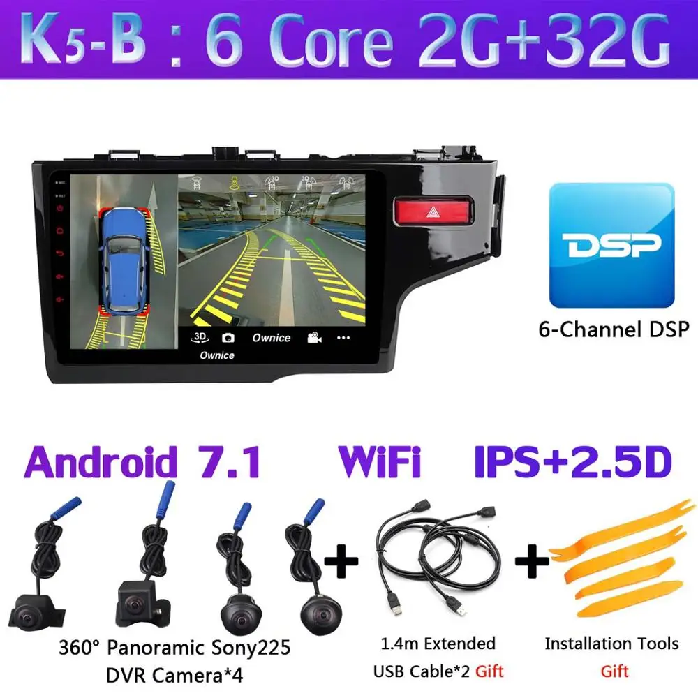Панорамная камера 360 ° Android 9,0 8 ядерный 4G+ 64G DSP SPDIF CarPlay Автомобильный gps радио плеер для Honda Fit Jazz- LHD RHD - Цвет: K5-B