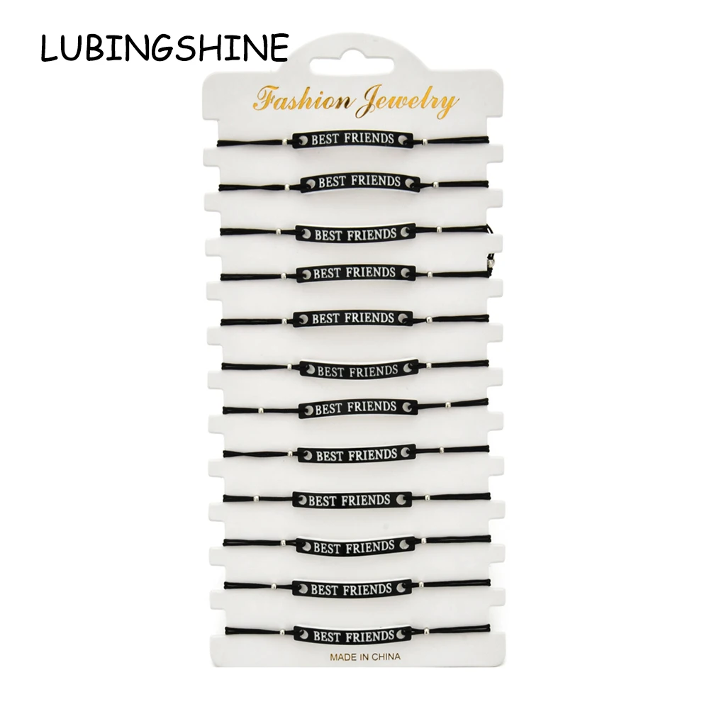 

Vintage 12pcs/Set Best Friends Charms Bracelets for Women Child Adjustable Rope Chain Letter Bracelet Jewelry