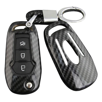 

Carbon Fiber Car Smart Key Covers Case with Keychain Accessories for Ford Explorer F-150 F-250 Ranger Mondeo Ecosport