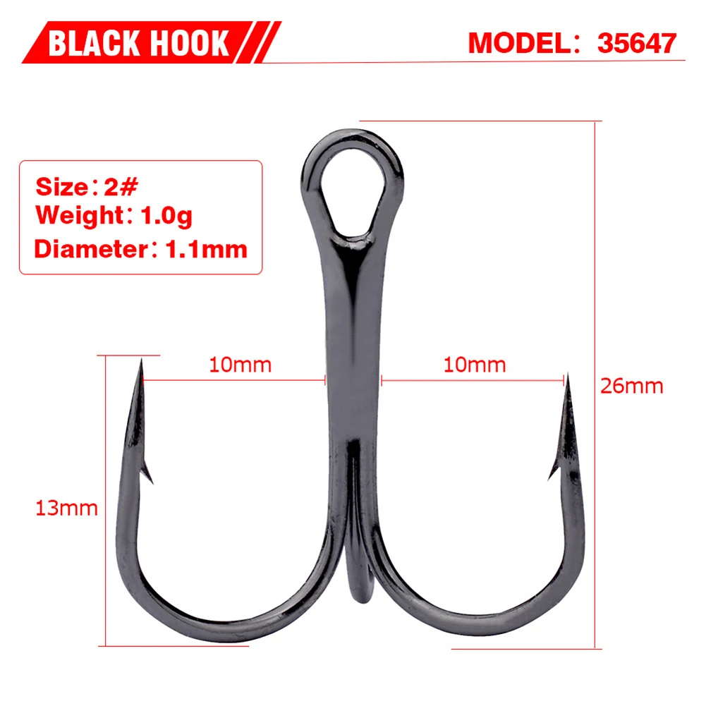 50pcs/Pack Stainless Steel Fishing Treble Hook Black Sharp Triple Hooks Exquisite Workmanship And Long Service Life ► Photo 2/6