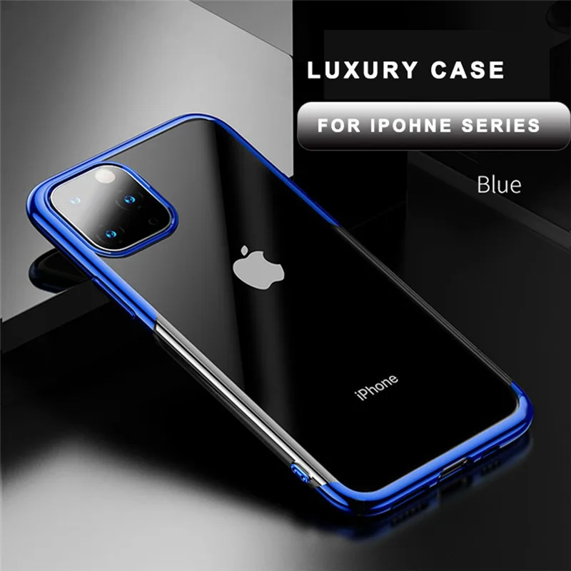 Синий Lovebay Гальванизированный прозрачный мягкий ТПУ чехол для iPhone 11 Max 7 8 6 6s Plus X 11Pro XS Max XR прозрачный крутой задний Чехол Fundas - Цвет: Синий
