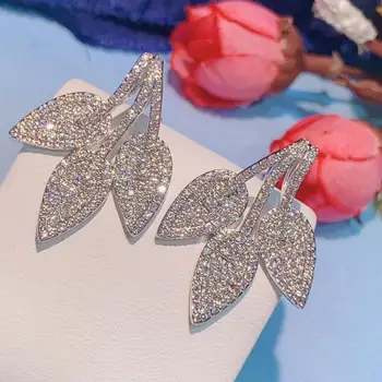 

Luxury SAUDI ARABIA Leaf Stud Earrings For Women Wedding Cubic Zirconia Dubai Bridal Earring Jewelry Accessories e9571