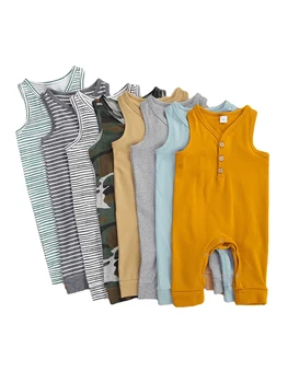 

0-12M Newborn Baby Boy Girl Sleeveless Vest Cotton Romper Jumpsuit One Pieces Summer Baby Clothes