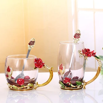 

3PCS/Set Enamel Glass Coffee Mugs Tea Cups Mug Handmade Heat Resistant Glasses Water Cup Drinkware Birthday Wedding Party Gifts