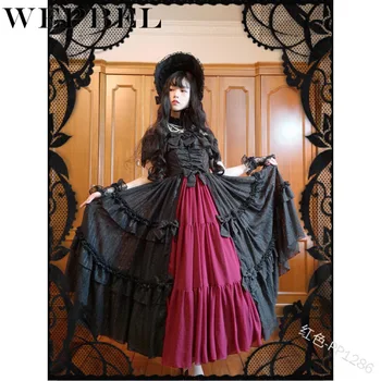 

WEPBEL Women Lolita Ruffles Lace Bow Floral Dress Hooded Vintage Short Sleeve Ladies Female Long Maxi Dresses