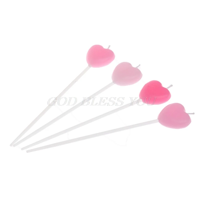 pink heart 4 шт. свечи любовь сердце/звезда палочки Дизайн День рождения торт свечи безопасный пламя вечеринка, фестивали украшения для дома - Цвет: pink heart